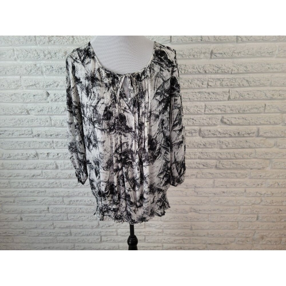 Alfani Women's‎ 16W Black Abstract Watercolor Peplum Top 3/4 Sleeve WAT133E